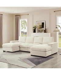 Streamdale Furniture Corduroy Sectional Sofa with Ottomans