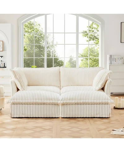 Streamdale Cream Corduroy 2-Seater Sofa with Ottomans & Sleeper