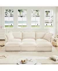 Streamdale Cream Chenille 3-Seat Sofa with Ottomans & Sleeper