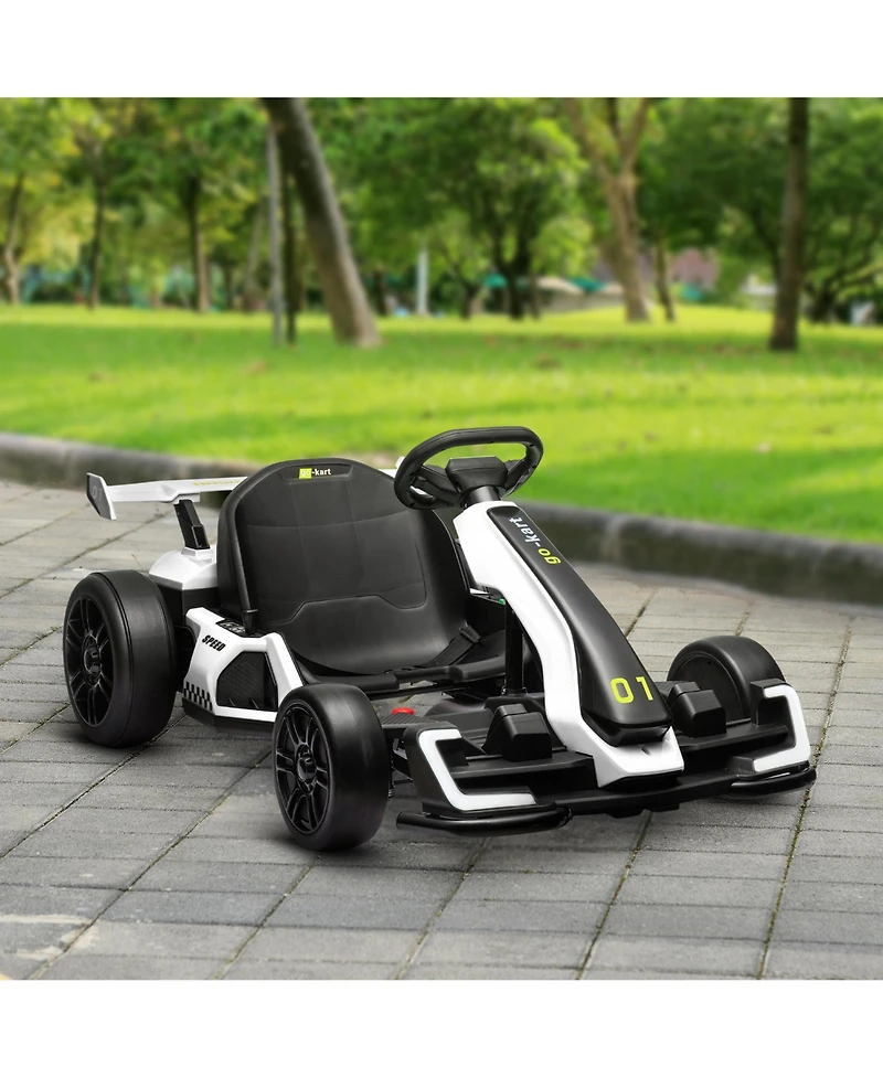 24V 7.5 Mph Electric Go Kart with Adjustable Seat, Drifting Car Battery Powered Ride on Toy Outdoor with Slow Start, Button Start, Music, Honking Horn