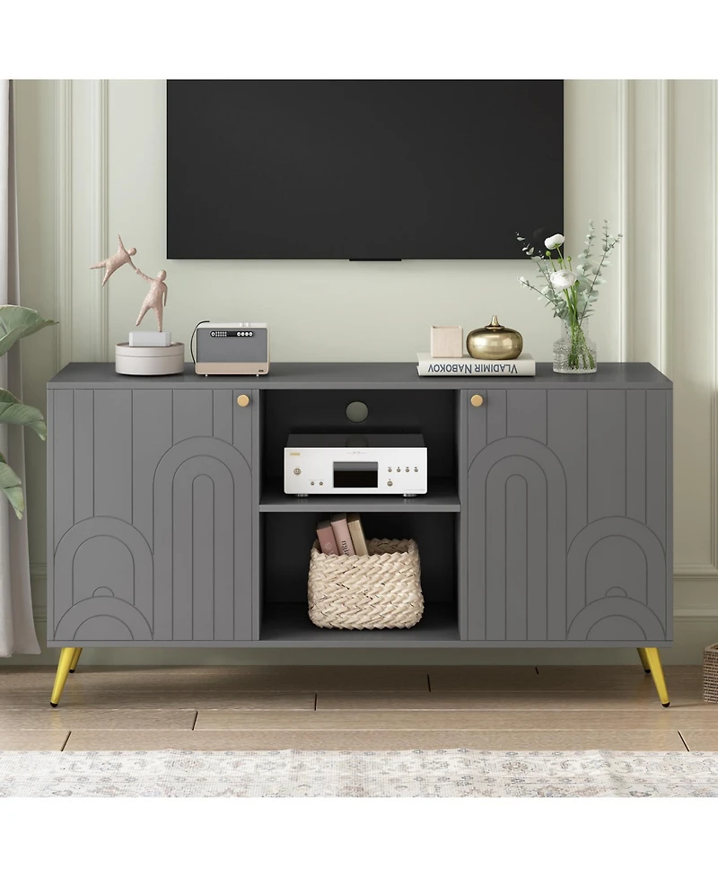 Streamdale Modern Tv Stand with Adjustable Shelf, Metal Legs