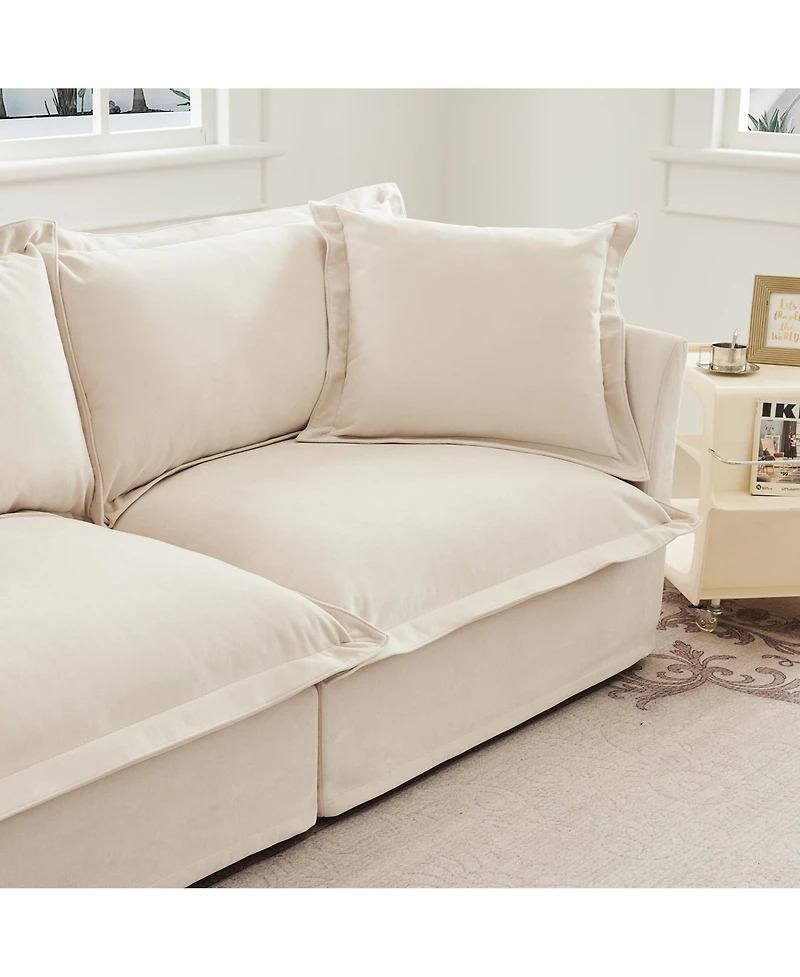 Slipcovered 2-Seater Armless Sofa with Pillows, Chenille Fabric, Cream
