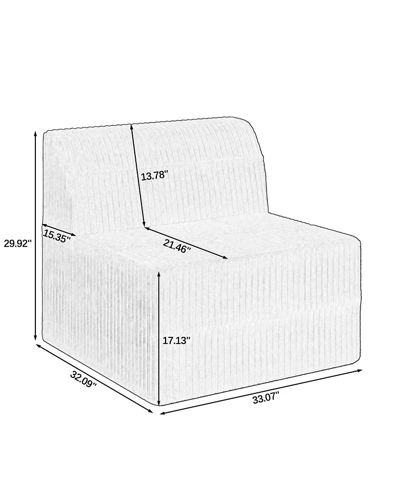 Streamdale L-Shape Modular Sofa Minimalist Corduroy Couch with Sleeper for Compact Living