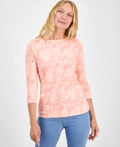 Style Co Womens Printed Pima Cotton 3 4 Sleeve Boat Neck Top Exclusively At Macys