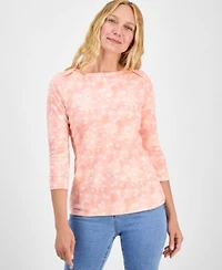 Style Co Womens Printed Pima Cotton 3 4 Sleeve Boat Neck Top Exclusively At Macys
