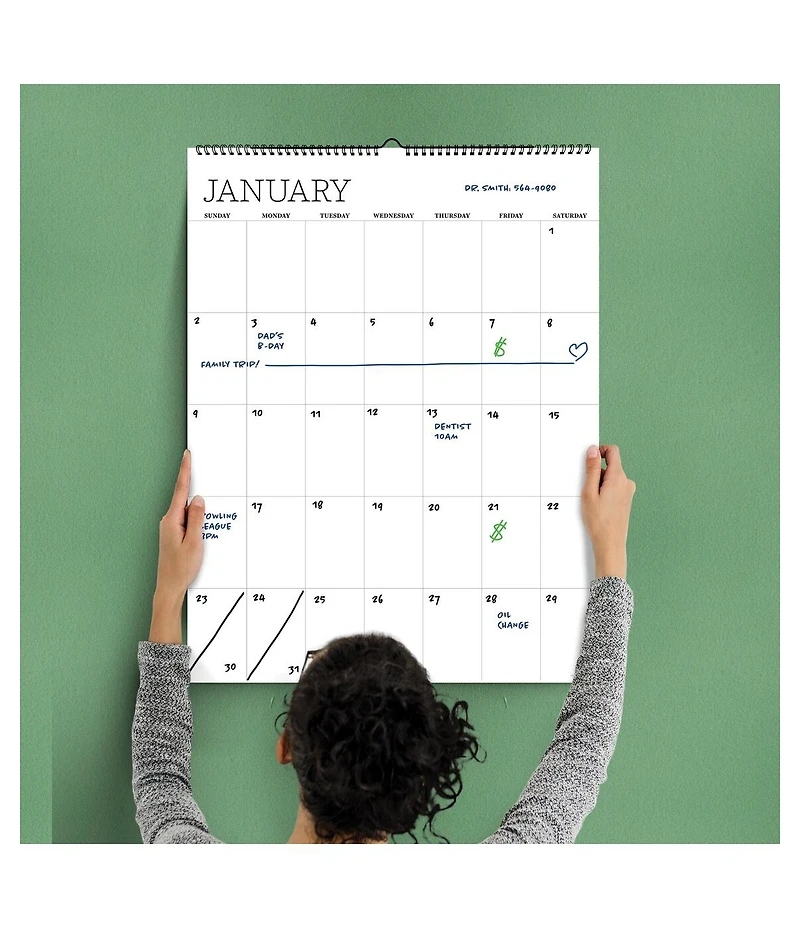Undated 17" x 22" Dry Erase Large Wire-o Hanging Vertical Wall Calendar