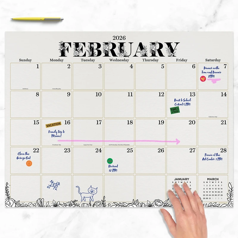 2026 Floral Large Desk Pad Monthly Blotter Calendar