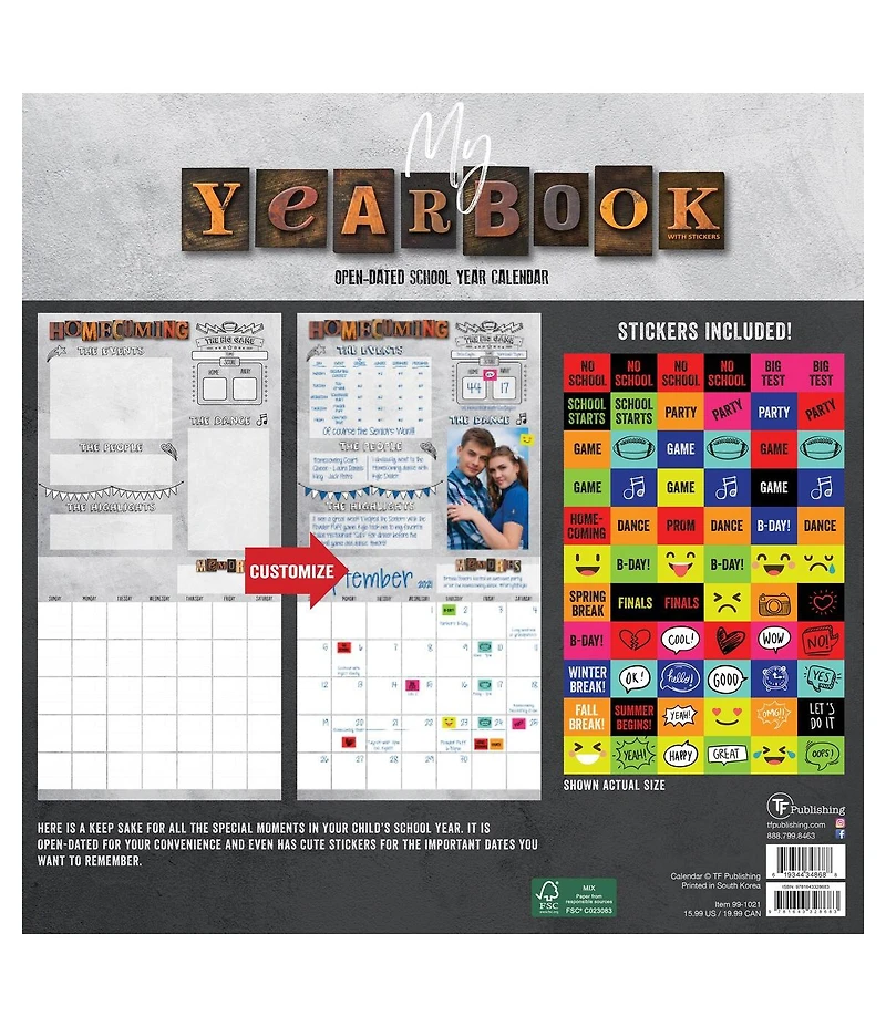 My Year Book Undated Memory 12"x12" Wall Calendar