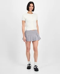 Freshman Juniors' Short-Sleeve Crewneck Cable-Knit Sweater