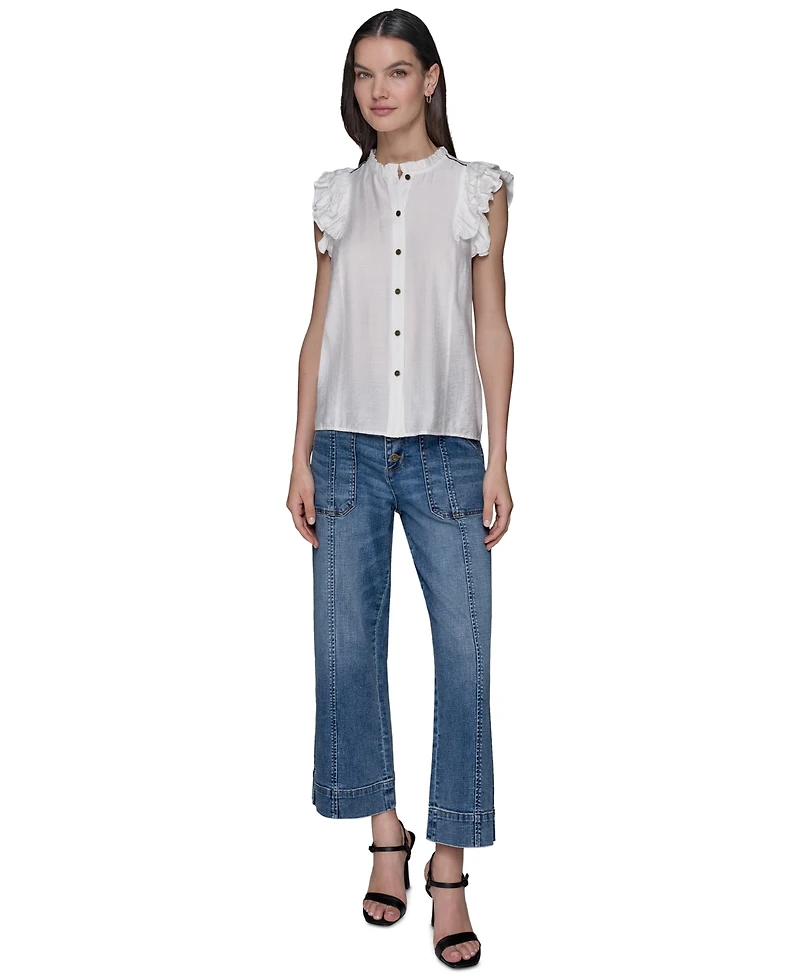 Karl Lagerfeld Paris Women's Ruffled-Sleeve Button-Front Blouse