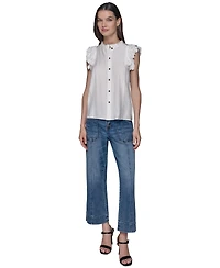 Karl Lagerfeld Paris Women's Ruffled-Sleeve Button-Front Blouse