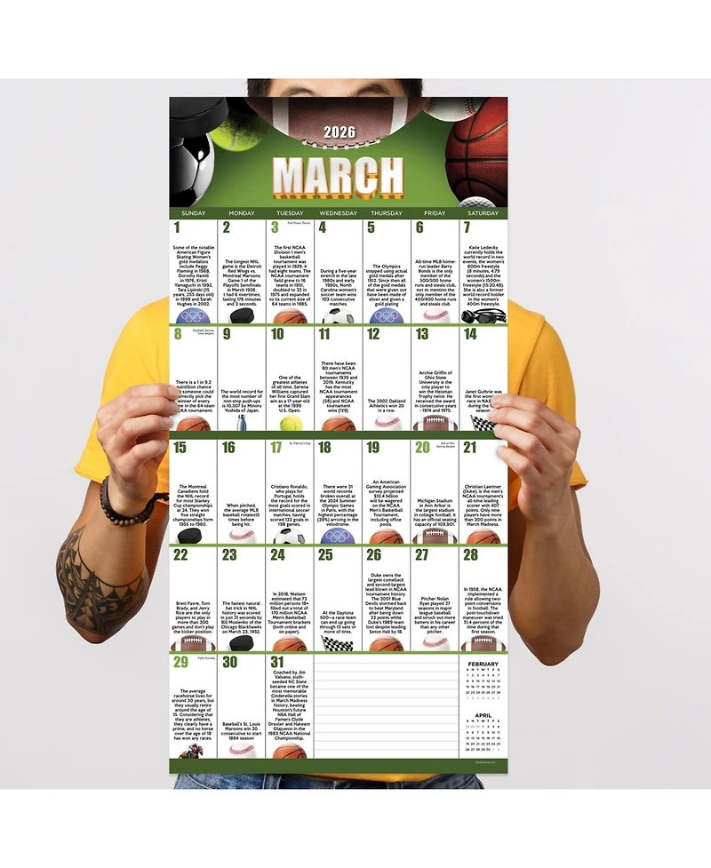 2026 Sports Facts & Trivia Wall Calendar