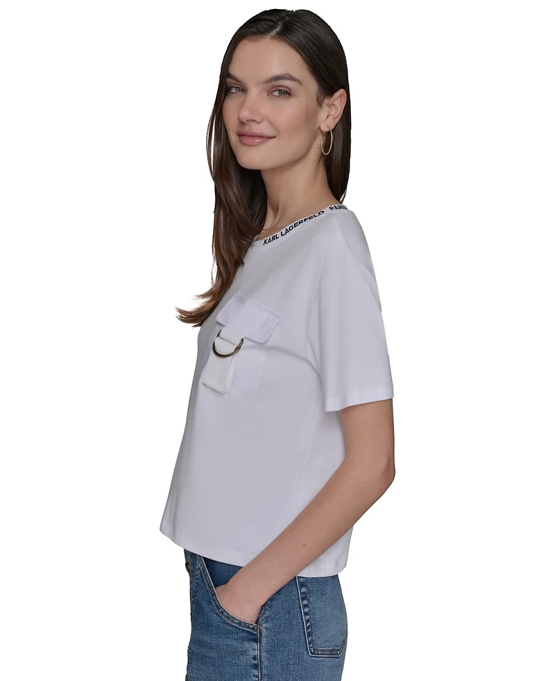 Karl Lagerfeld Paris Women's Buckle-Pocket Knit Top