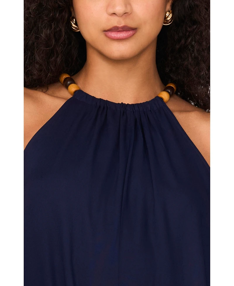 Msk Women's Halter Beaded-Trim Asymmetrical-Hem Jumpsuit