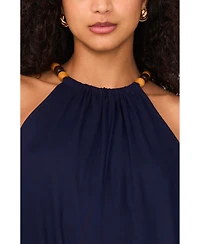 Msk Women's Halter Beaded-Trim Asymmetrical-Hem Jumpsuit
