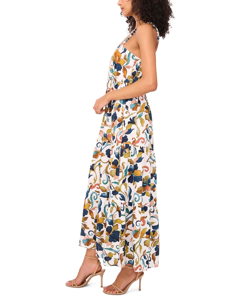 Msk Women's Printed Sleeveless Tiered Maxi Dress
