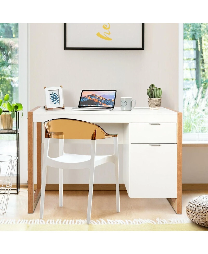 Modern Computer Desk Writing Workstation with Cabinet and Drawer