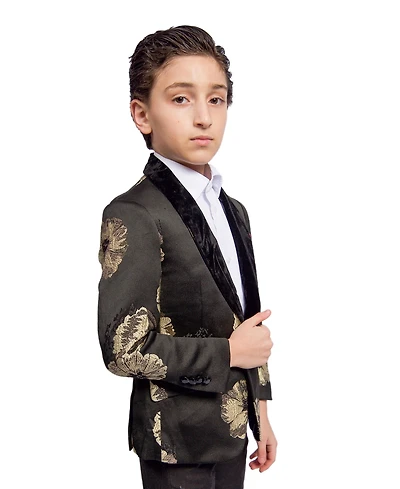 Elie Balleh Toddler Black and Gold Slim Fit Floral Dinner Jacket