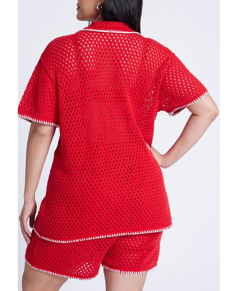 Eloquii Women's Plus Crochet Sweater Tee