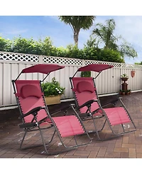 Gymax Folding Recliner Zero Gravity Lounge Chair W/ Shade Canopy Cup Holder