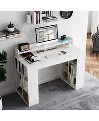 Office Computer Desk with Dual 3 Tier Bookshelf and Monitor Shelf
