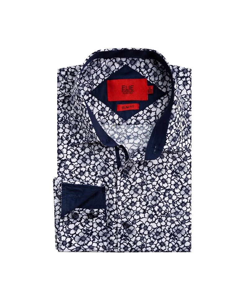 Elie Balleh Big Boys White Slim Fit Floral Dress Shirt