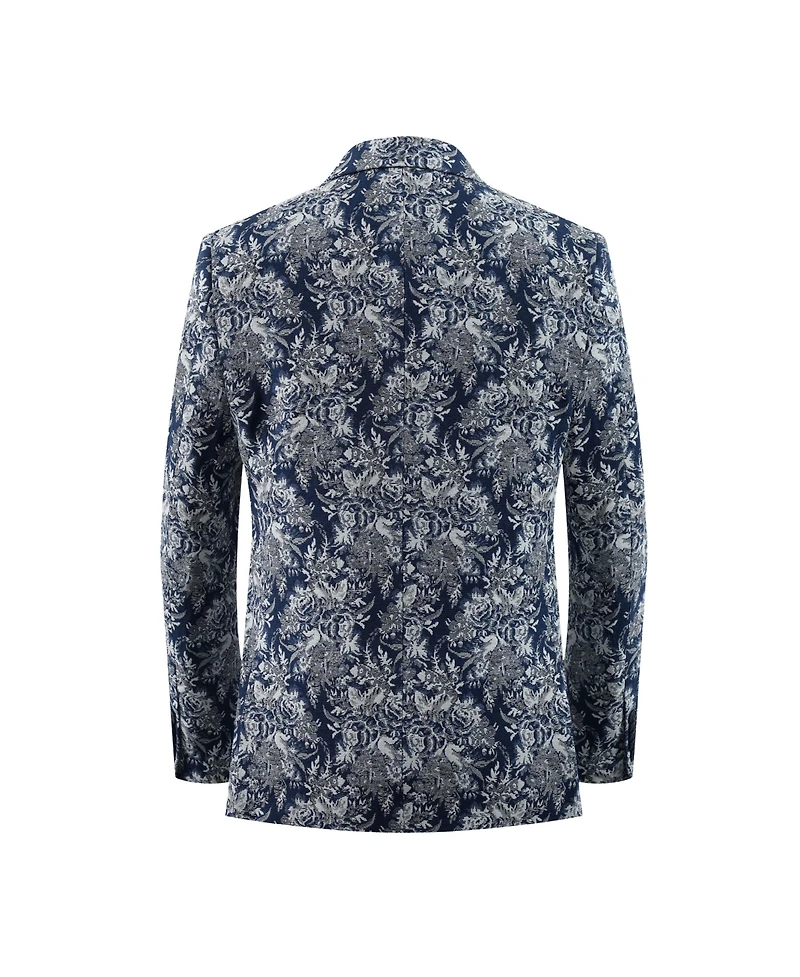 Elie Balleh Boys Navy Slim Fit Floral Brocade Blazer