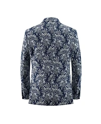 Elie Balleh Boys Navy Slim Fit Floral Brocade Blazer