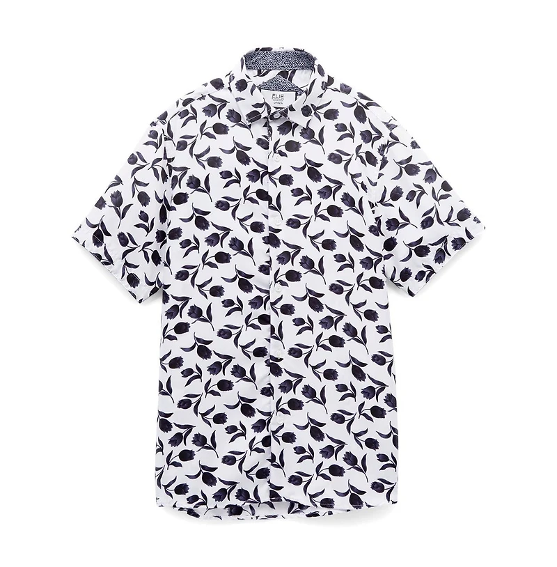 Elie Balleh Big Boys Blue Floral Button-Down Slim Fit Short Sleeve Shirt