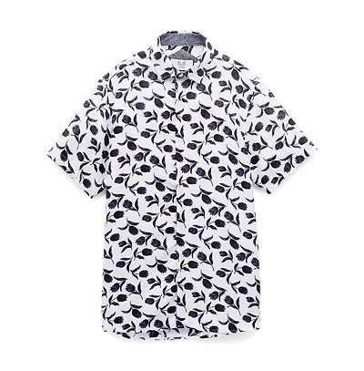 Elie Balleh Big Boys Blue Floral Button-Down Slim Fit Short Sleeve Shirt