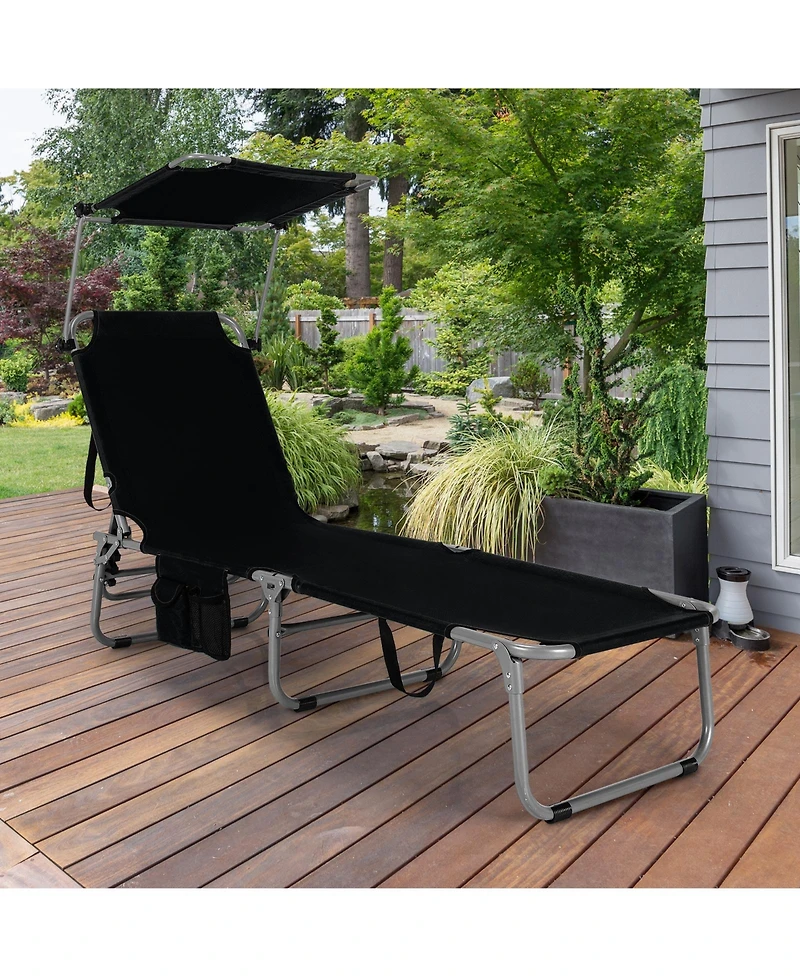 Gymax Set of 2 Foldable Lounge Chair Adjustable Outdoor Beach Patio Recliner W/ Sun Shade