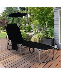 Gymax Set of 2 Foldable Lounge Chair Adjustable Outdoor Beach Patio Recliner W/ Sun Shade