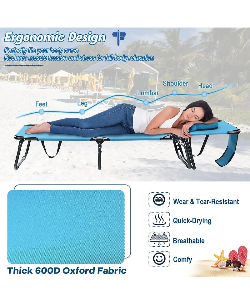 Gymax Folding Chaise Lounge Chair Bed Adjustable Patio Beach Camping Recliner