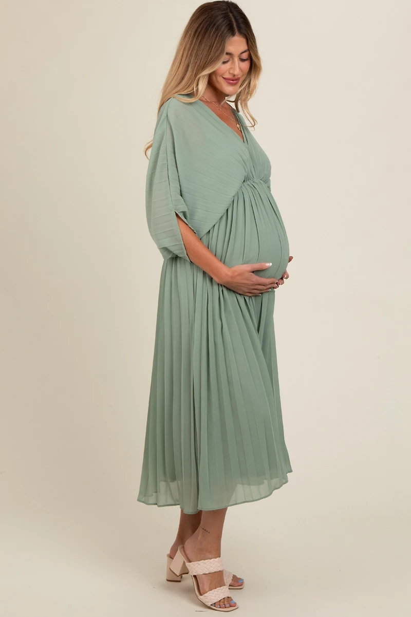 Pinkblush Maternity Black Pleated V Neck Maxi Dress