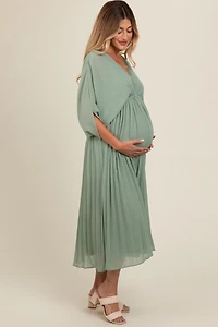 Pinkblush Maternity Black Pleated V Neck Maxi Dress