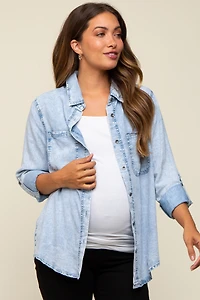 Pinkblush Maternity Charcoal Chambray Rolled Cuff Shirt