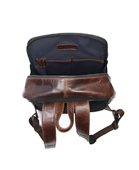 Aaron Leather Goods Full-Grain Leather Laptop Backpack with Buckled Front Pocket, Padded Shoulder Straps, Internal Organizer, and Breathable Mesh Back
