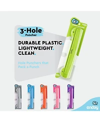 3 Hole Punch Pink, Portable Puncher for Ring Binder, Sheets Capacity, Removable Chip Tray, 10” Ruler School, Office, 1 Pc-by Enday
