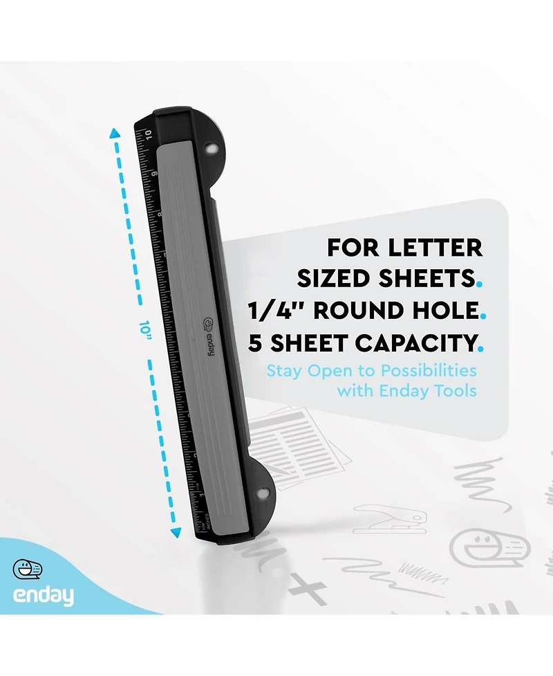 3 Hole Punch Pink, Portable Puncher for Ring Binder, Sheets Capacity, Removable Chip Tray, 10” Ruler School, Office, 1 Pc-by Enday