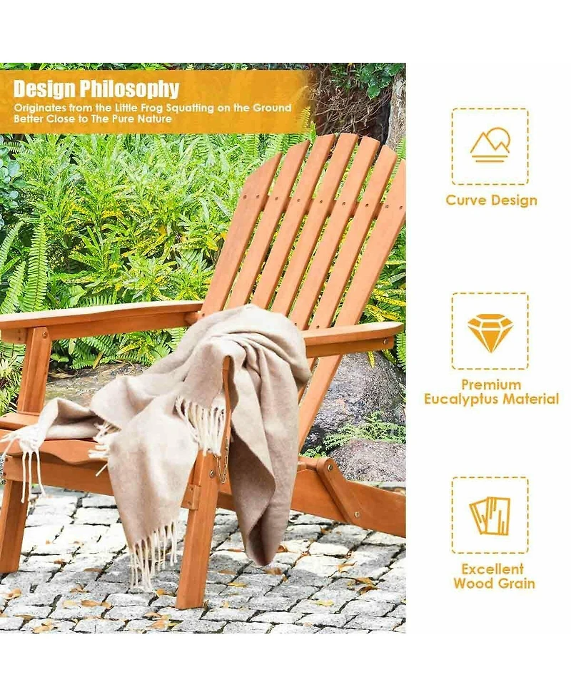 Gymax 2 Pcs Eucalyptus Adirondack Chair Foldable Outdoor Wood Lounger Chair
