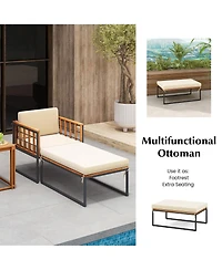 Gymax 2PCS Outdoor Chaise Lounge Chair Acacia Wood Heavy Duty 1200 lbs Weight Capacity