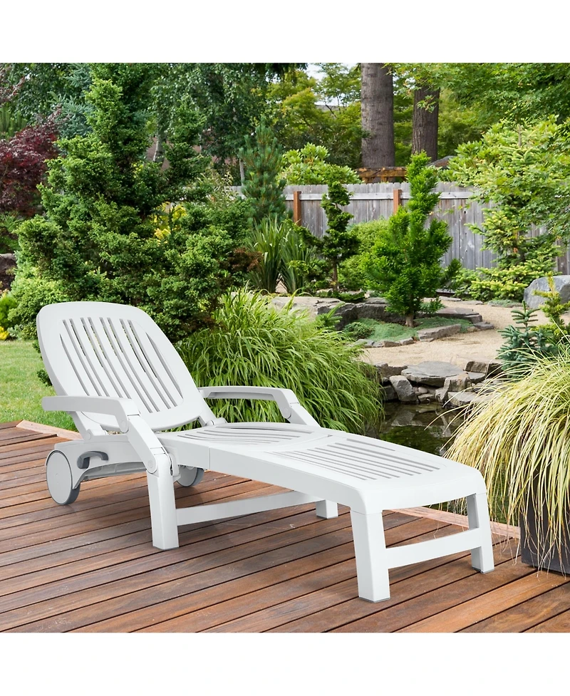 Gymax Patio Adjustable Chaise Lounge Chair Folding Sun Lounger Recliner w/ Wheels