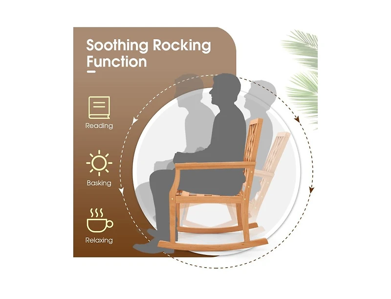 Teak Wood Rocking Chair with Backrest and Slatted Seat