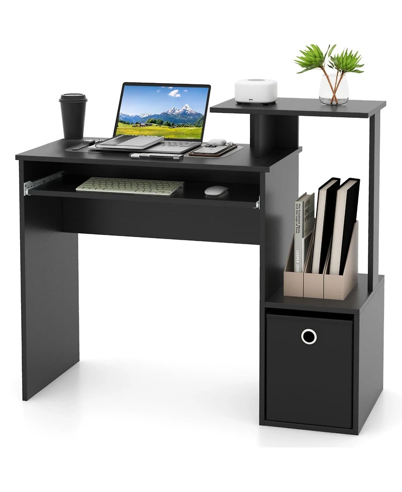 Space-saving Computer Desk with Pull-out Keyboard Tray