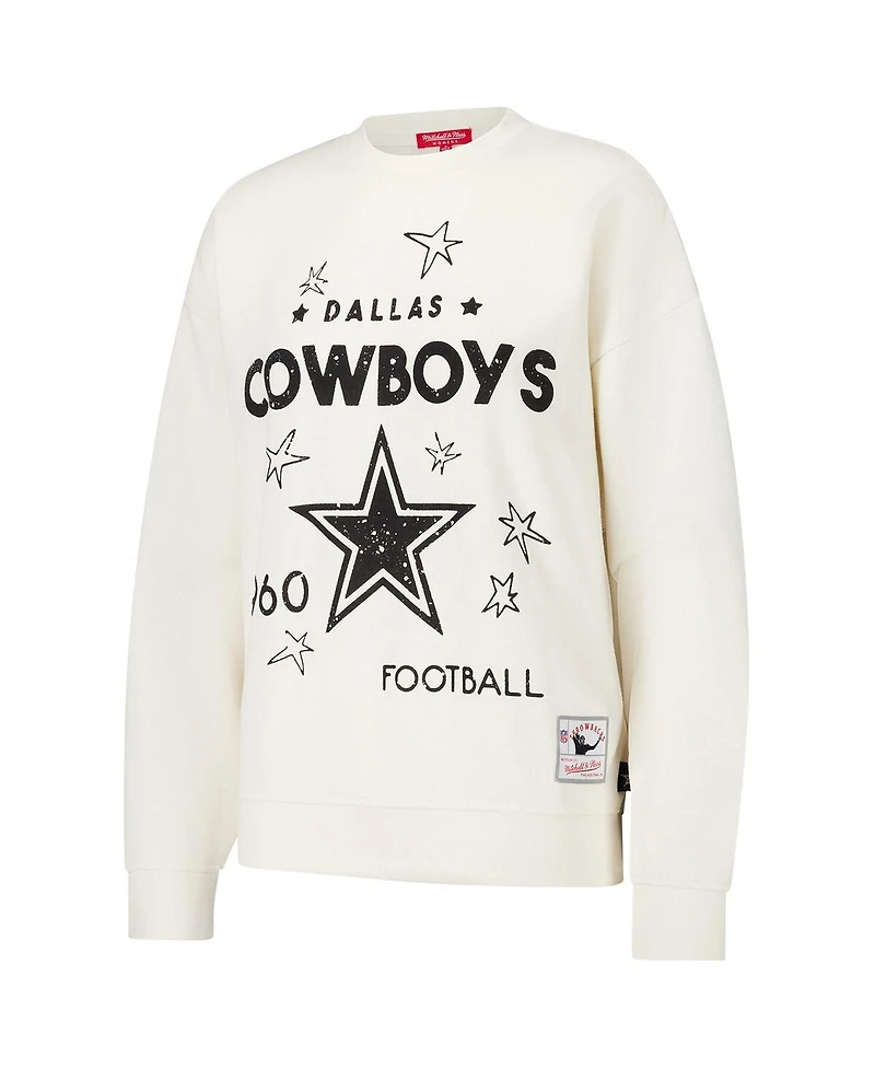 Mitchell & Ness Women's Cream Dallas Cowboys Lightweight 3.0 Logo Pullover Sweatshirt