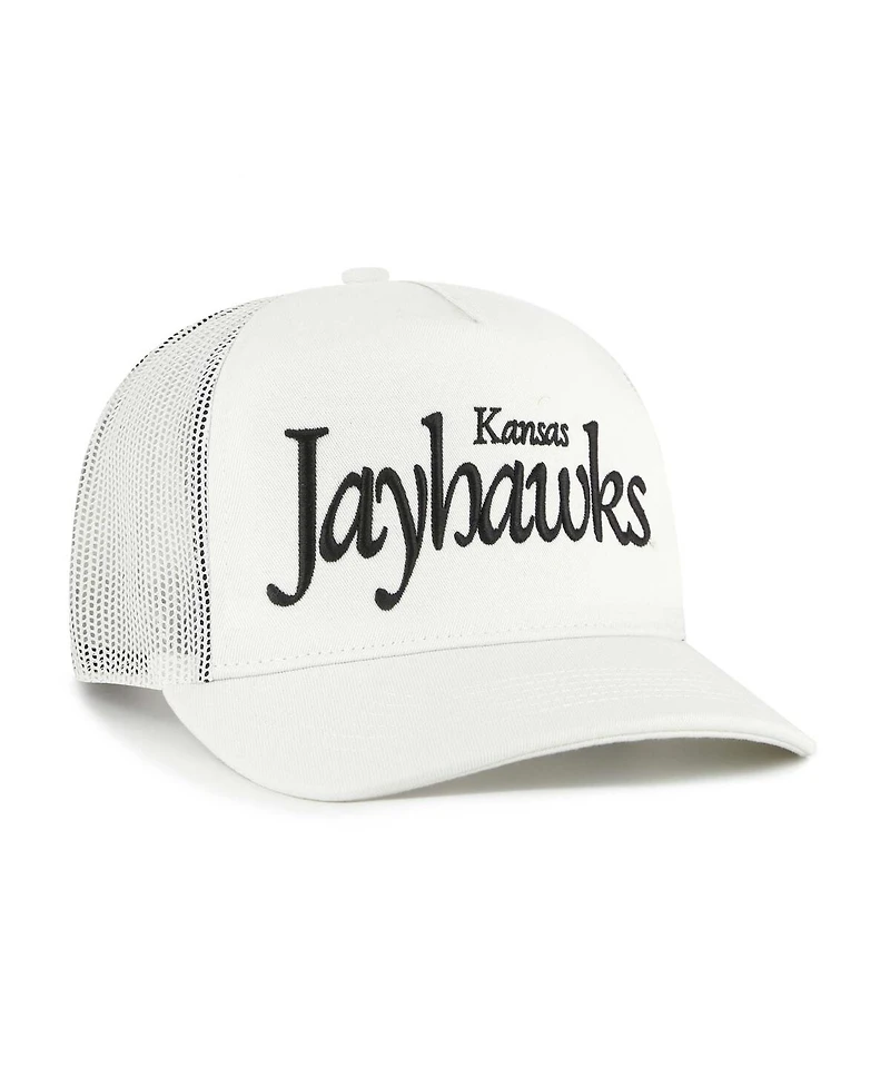 '47 Brand Men's and Women's Cream Kansas Jayhawks Foundation Script Adjustable Trucker Hat