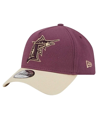 New Era Men's Maroon Florida Marlins Cooperstown Collection Moleskin A-Frame 9FORTY Adjustable Hat