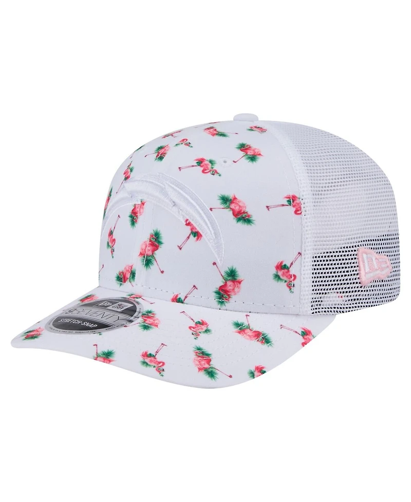 New Era Men's White Los Angeles Chargers Adventure Flamingo Pattern 9SEVENTY Stretch Snap Hat