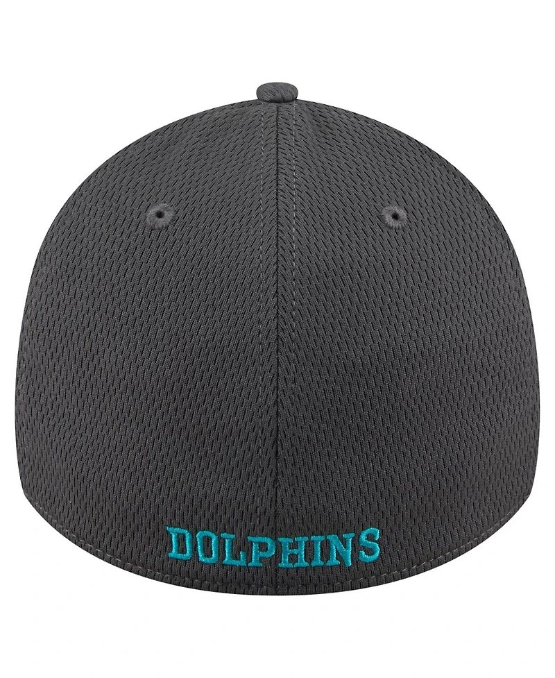 New Era Men's Graphite Miami Dolphins Throwback Logo Main 39THIRTY Flex Hat