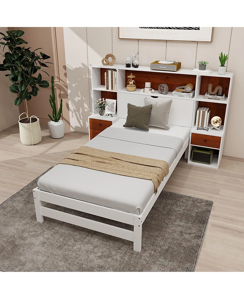 Gymax Twin Bed Frame w/ Storage Headboard & Nightstands 7 Compartments 3 Drawers